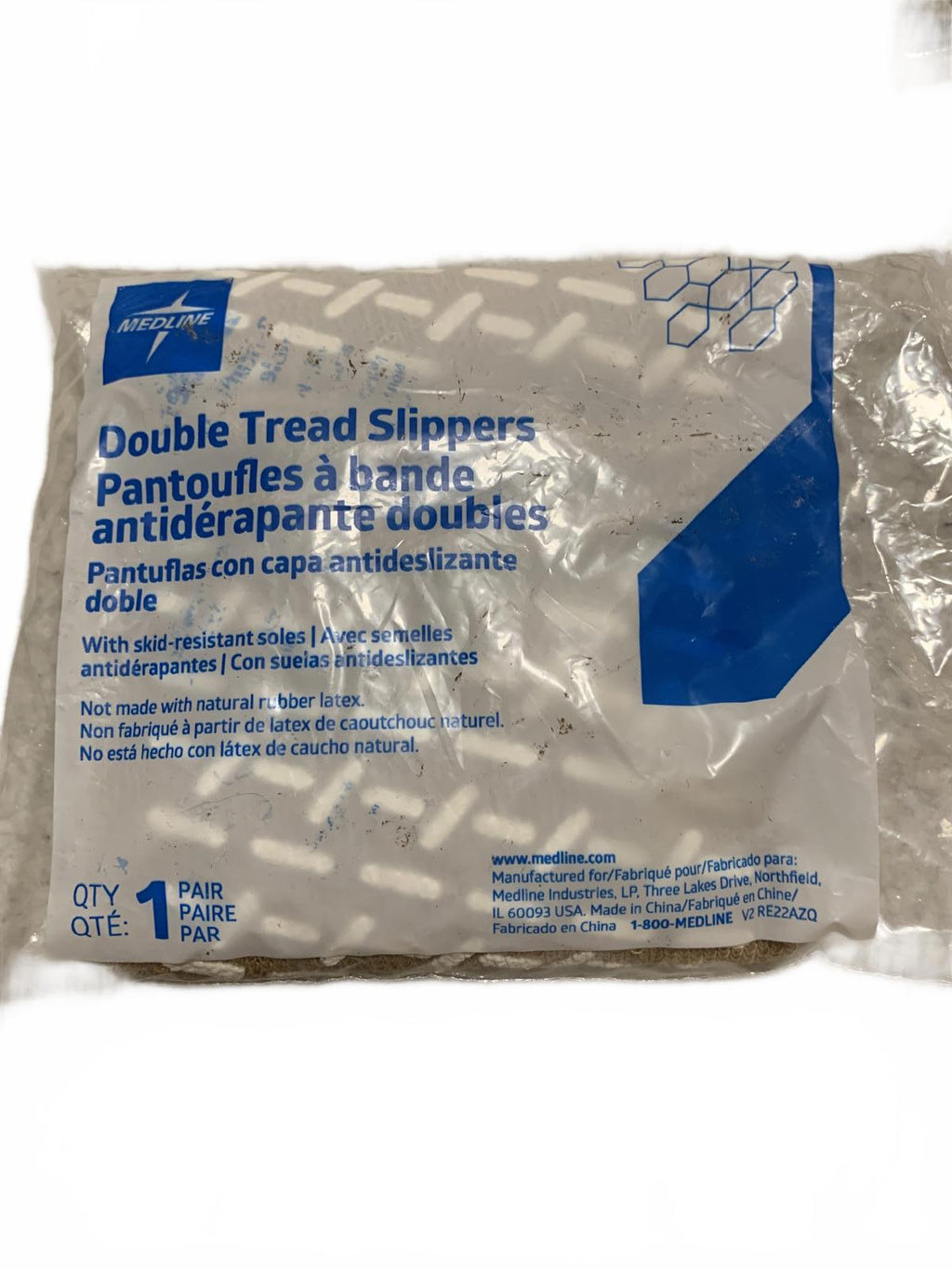 Pantuflas Medline de doble tirante, talla extragrande, color beige, 4 pares (lote)