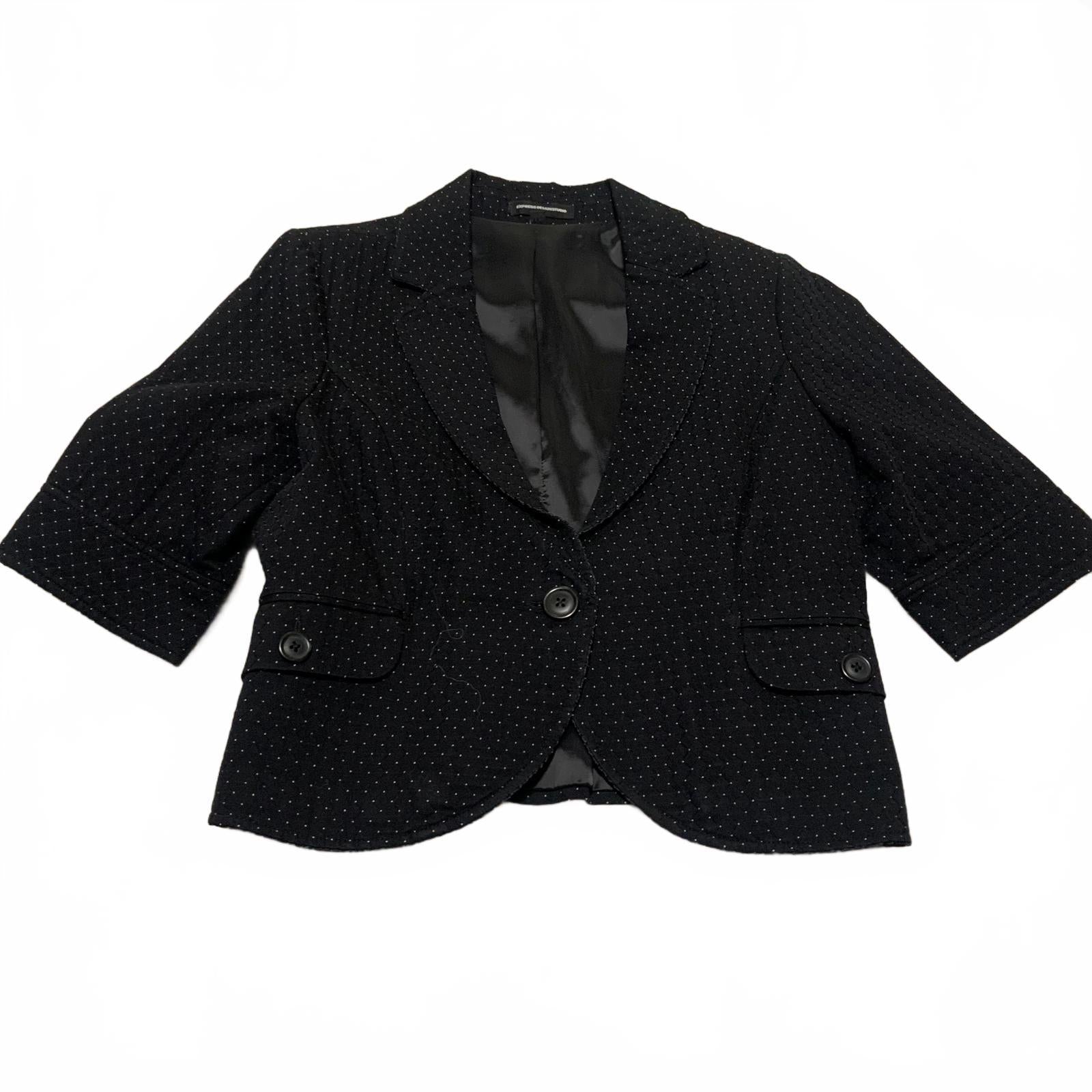 Blazer de lunares blancos y negros con forro de satén para mujer, talla 12, Express Design Studio