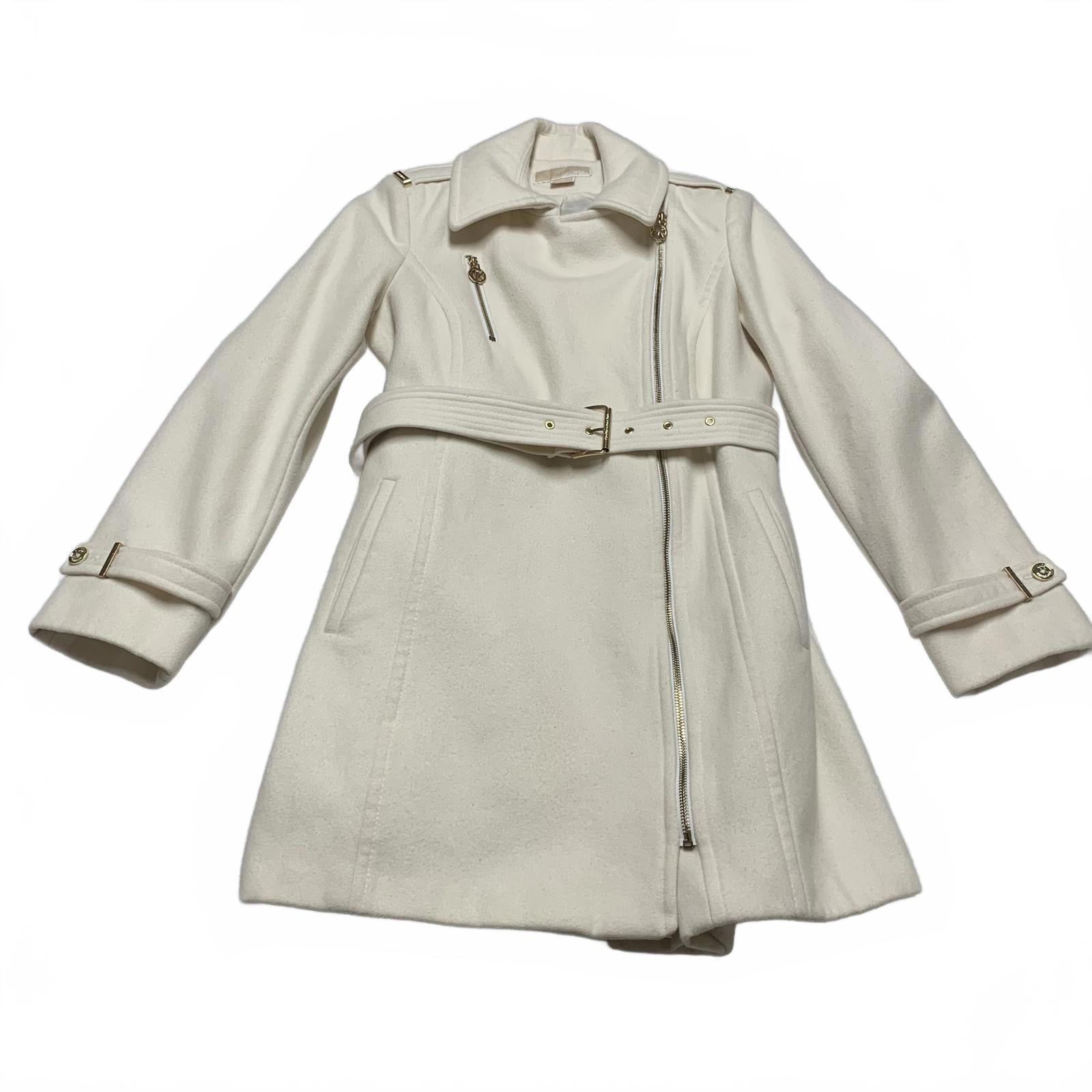 Abrigo con cremallera color crema Michael Kors para mujer, talla 10