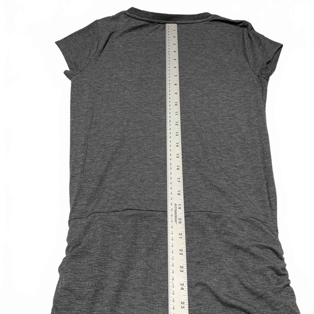 Vestido ajustado fruncido con mangas cortas para mujer, talla pequeña, gris, cuello en V