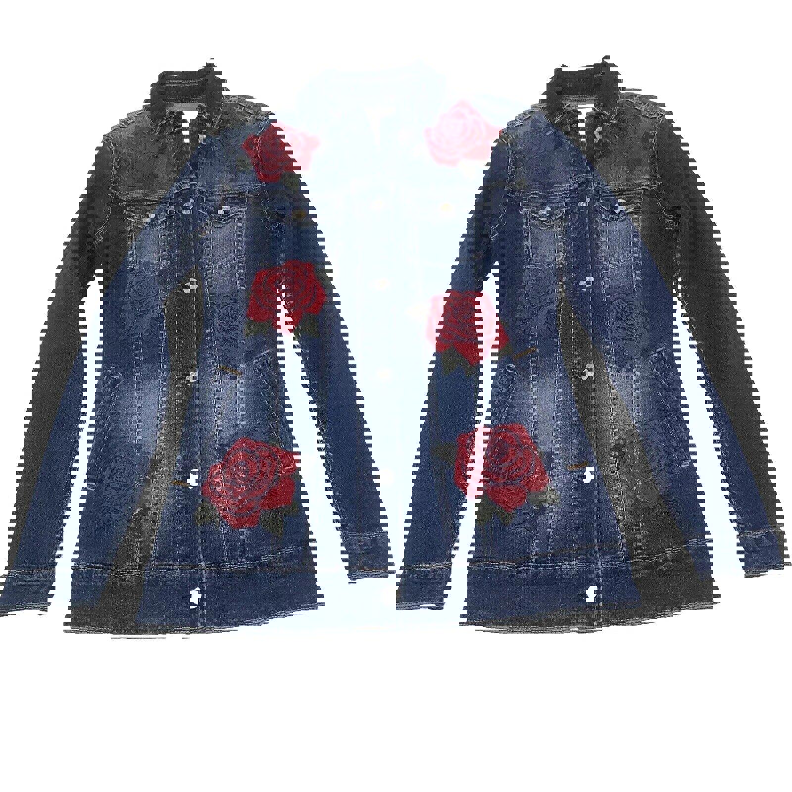 Chaqueta vaquera Lularoe Jaxon con rosa roja talla XXS y bordado pequeño