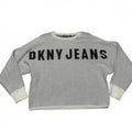 Suéter de cuello redondo gris claro con logo y mangas de mariposa para mujer, talla S, de DKNY Jeans VTG