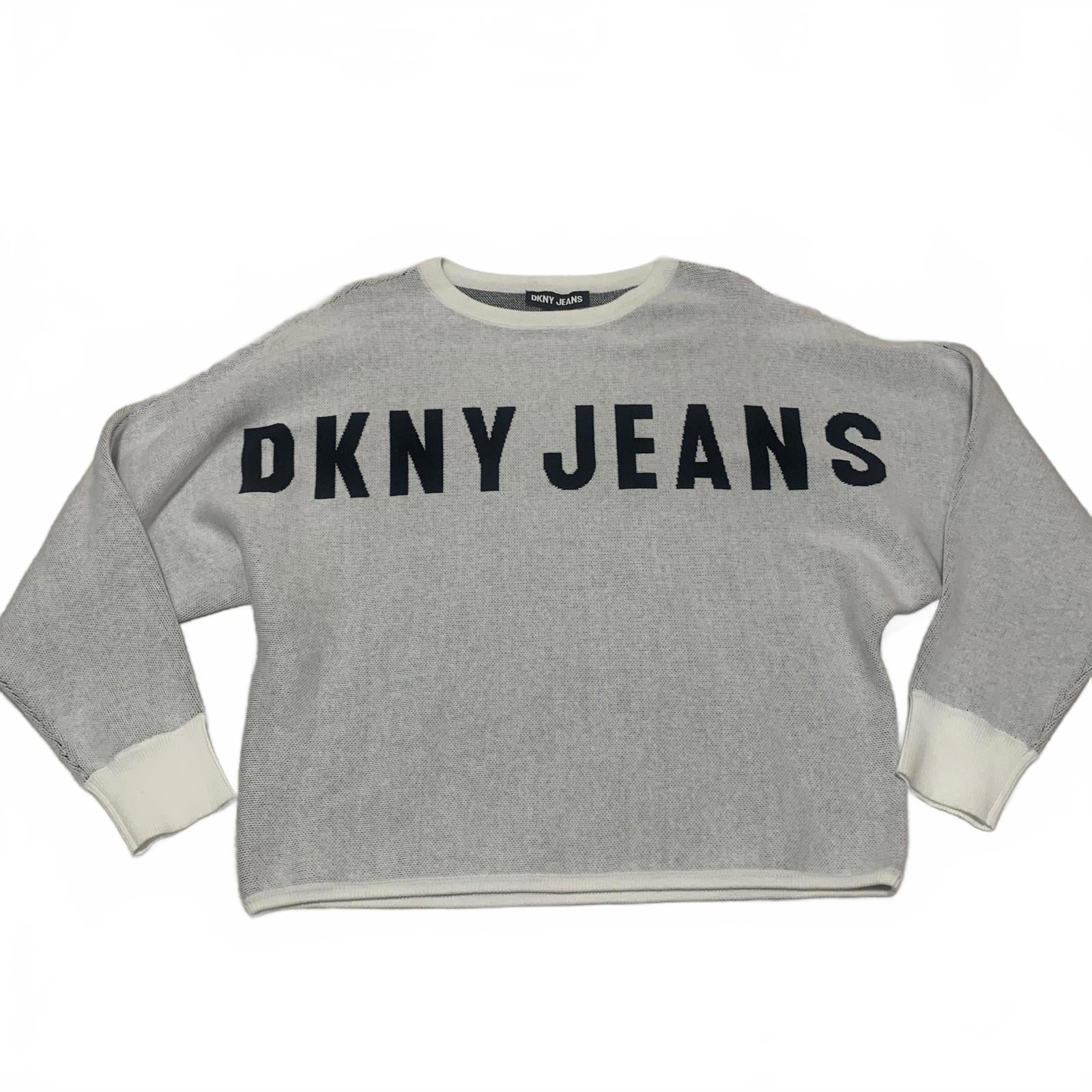 Suéter de cuello redondo gris claro con logo y mangas de mariposa para mujer, talla S, de DKNY Jeans VTG