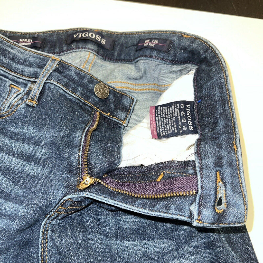 Vaqueros ajustados VIGOSS Marley para mujer, 25 x 26, de tiro medio desgastados en azul