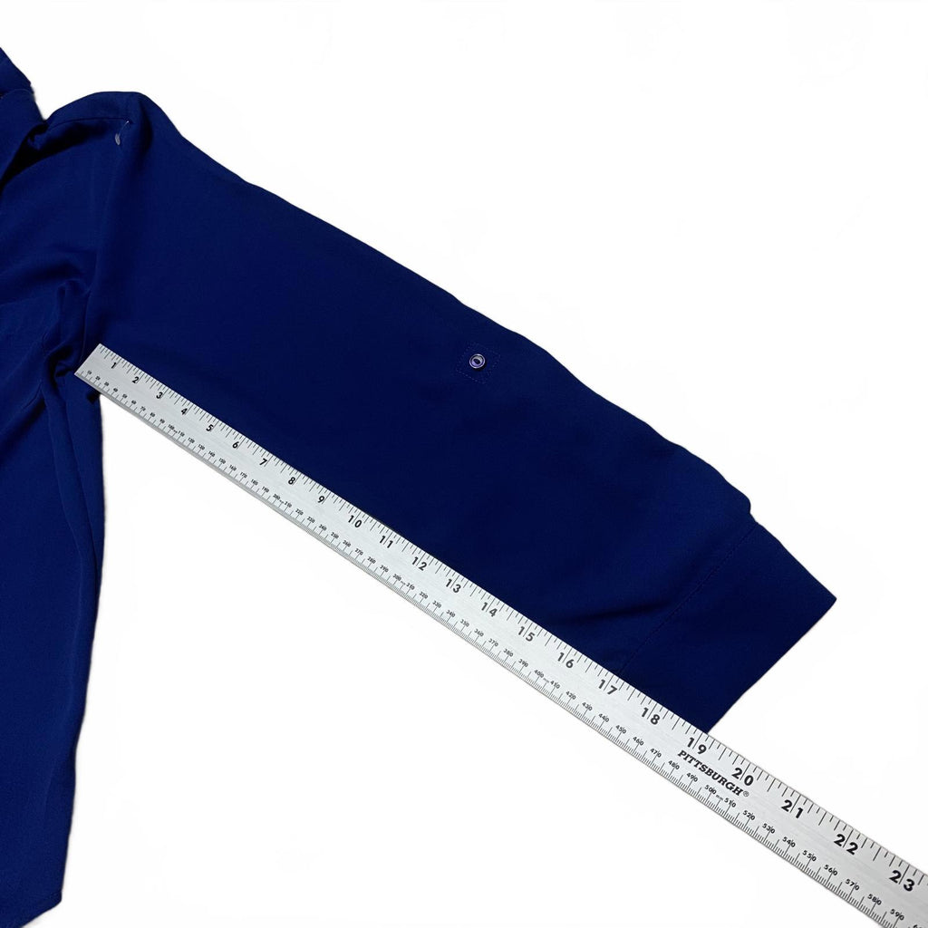 Blusa de manga larga abotonada azul rey mediano para mujer, talla limitada