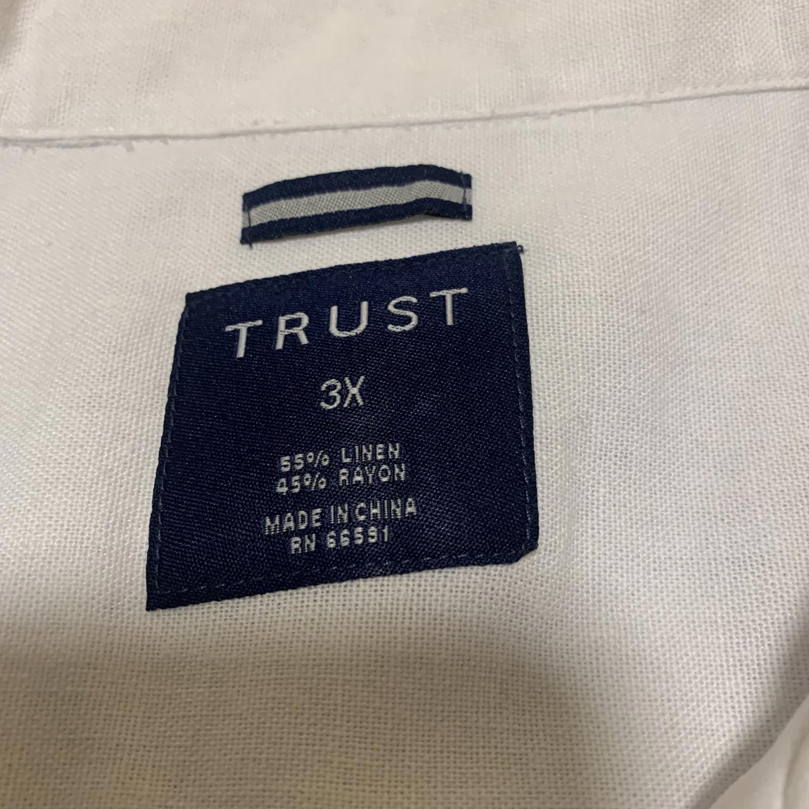 Vtg 90s Trust Men's 3X White Linen Rayon Short Sleeve  Casual Beach 3XL Shirt
