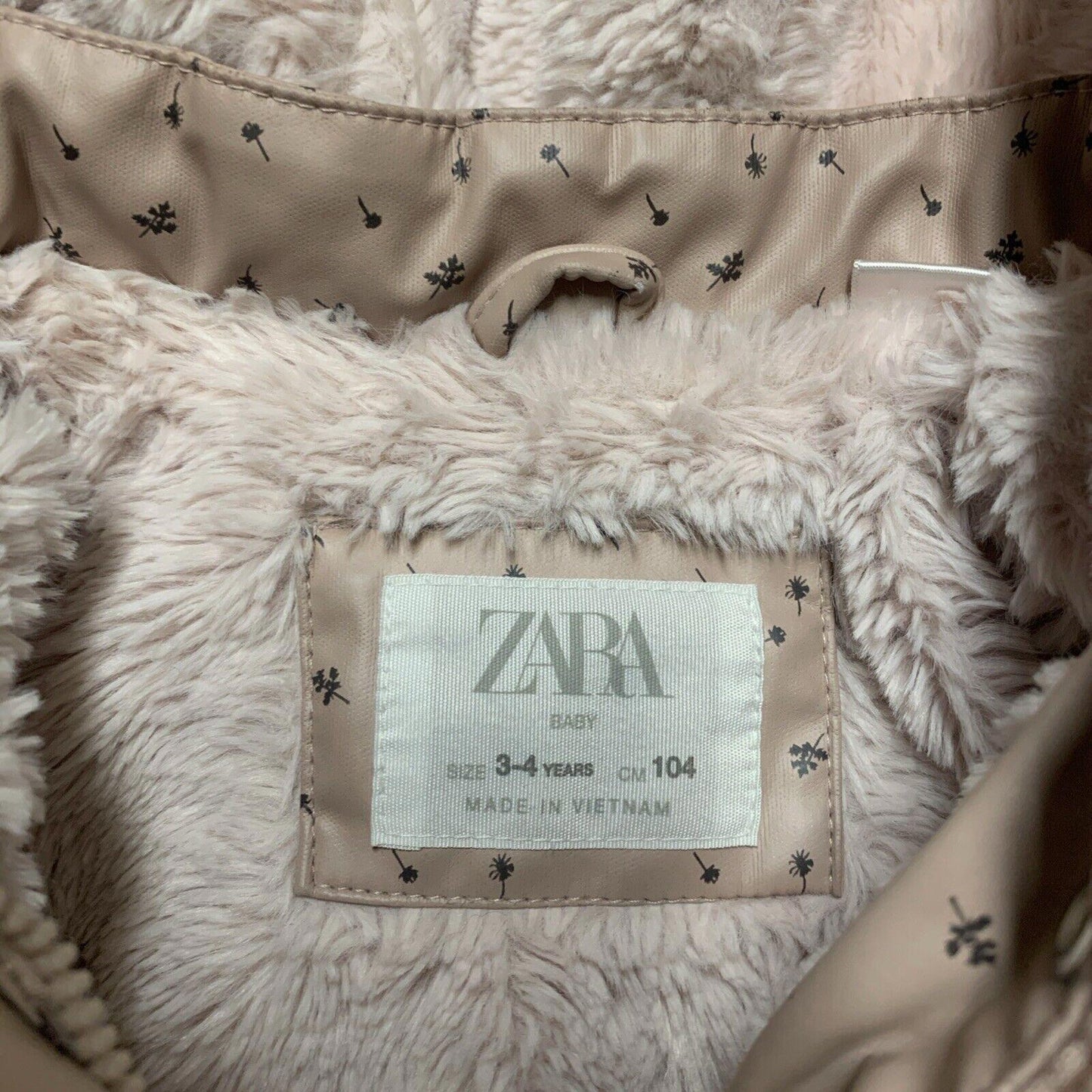 Zara Baby Girl Size 3-4 Years Pink Floral Print Fleece Lined Raincoat HoodJacket
