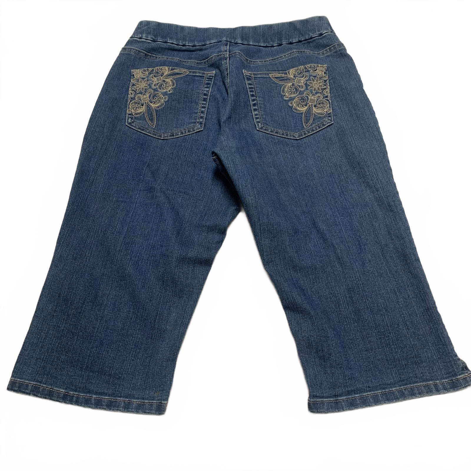 Vaqueros capri de mezclilla azul mediano Lee para mujer, talla 8, con bordado floral, 30 x 16