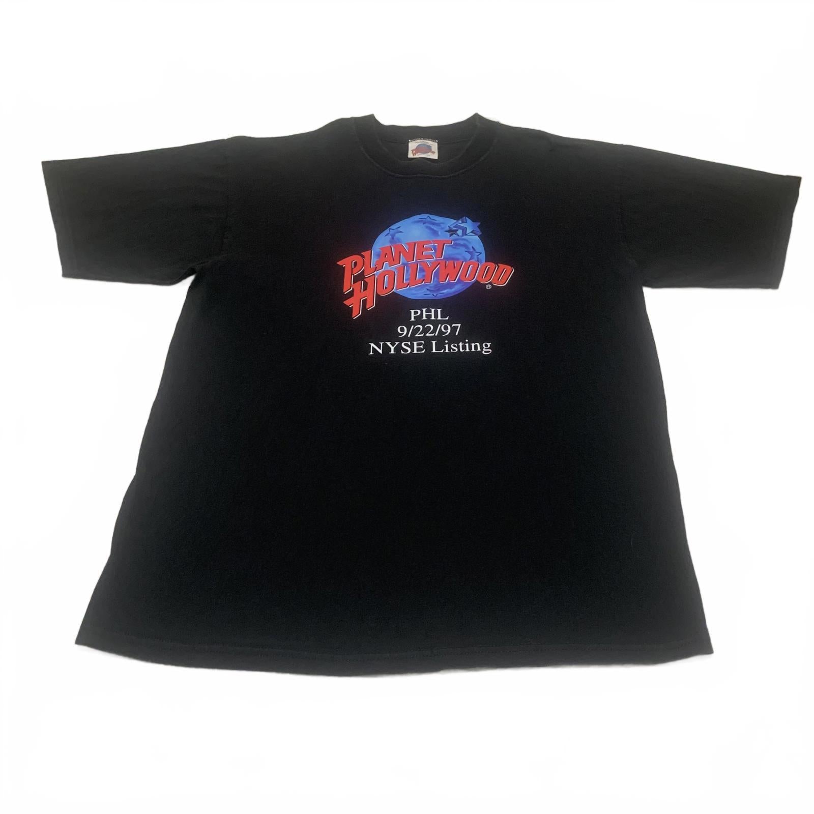 Camiseta negra vintage de Planet Hollywood PHL, 22/9/97, lista NYSE