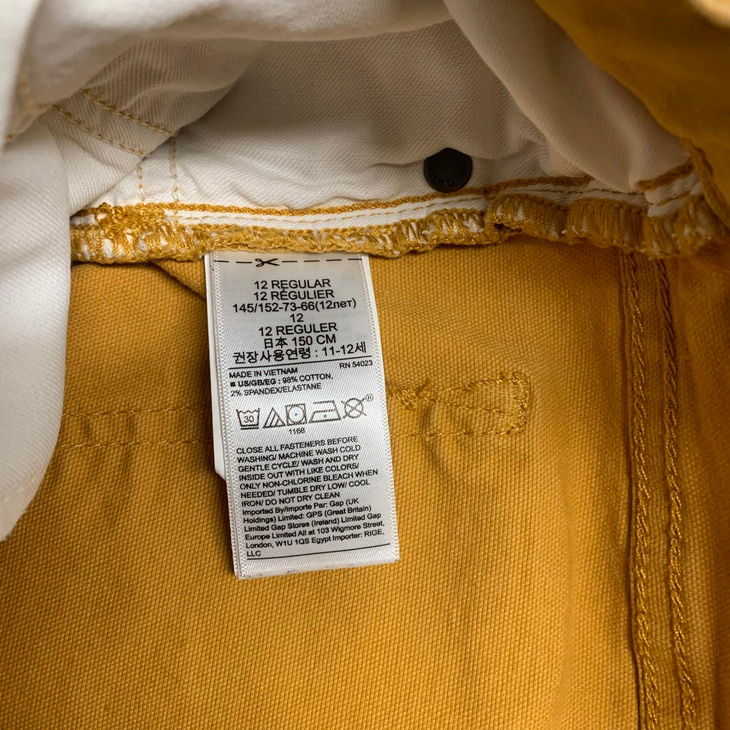 GAP Denim Boys Size 12 R Yellow Stretch Skinny Jeans 25 x 26