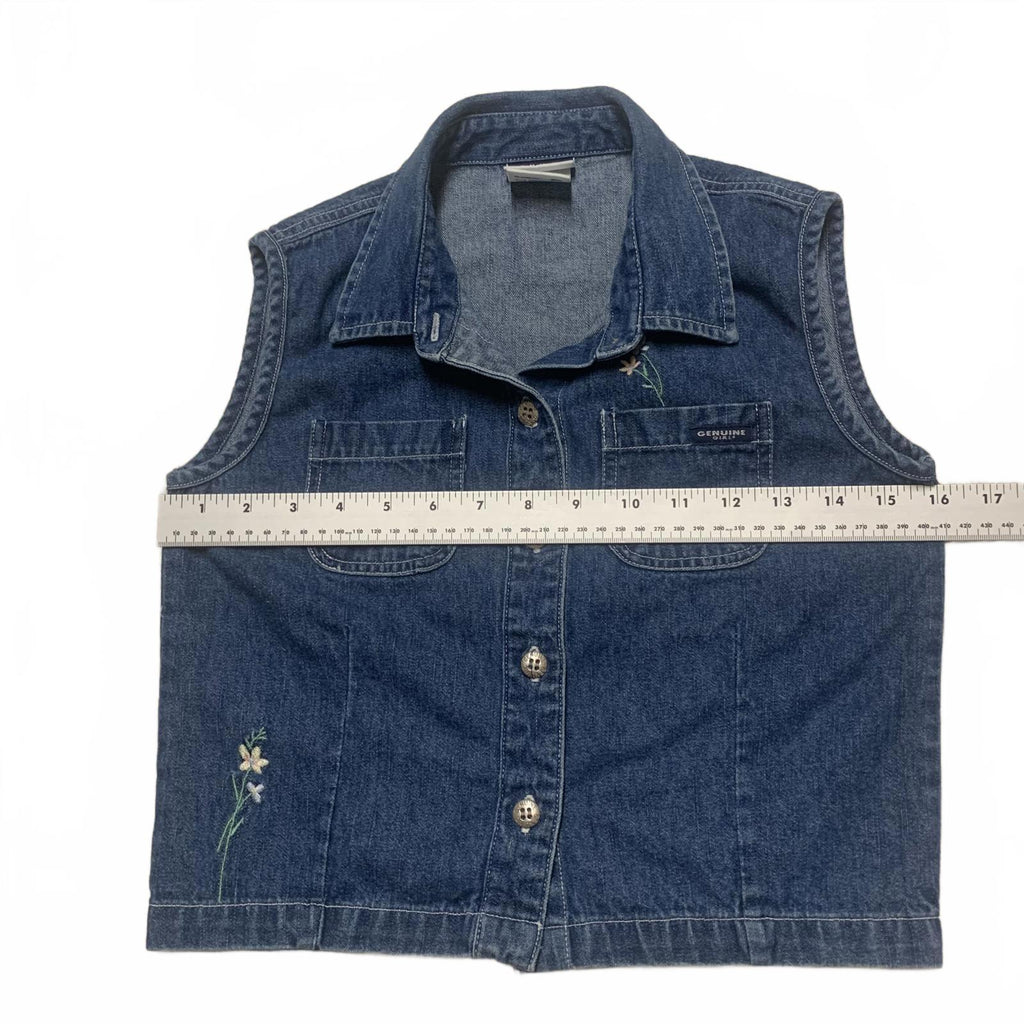 Chaleco vaquero azul con bordado floral para niña talla XL (18)
