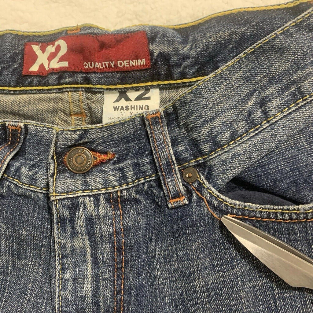 Vaqueros de mezclilla de calidad X2 para hombre, talla W31 L30, corte de bota azul