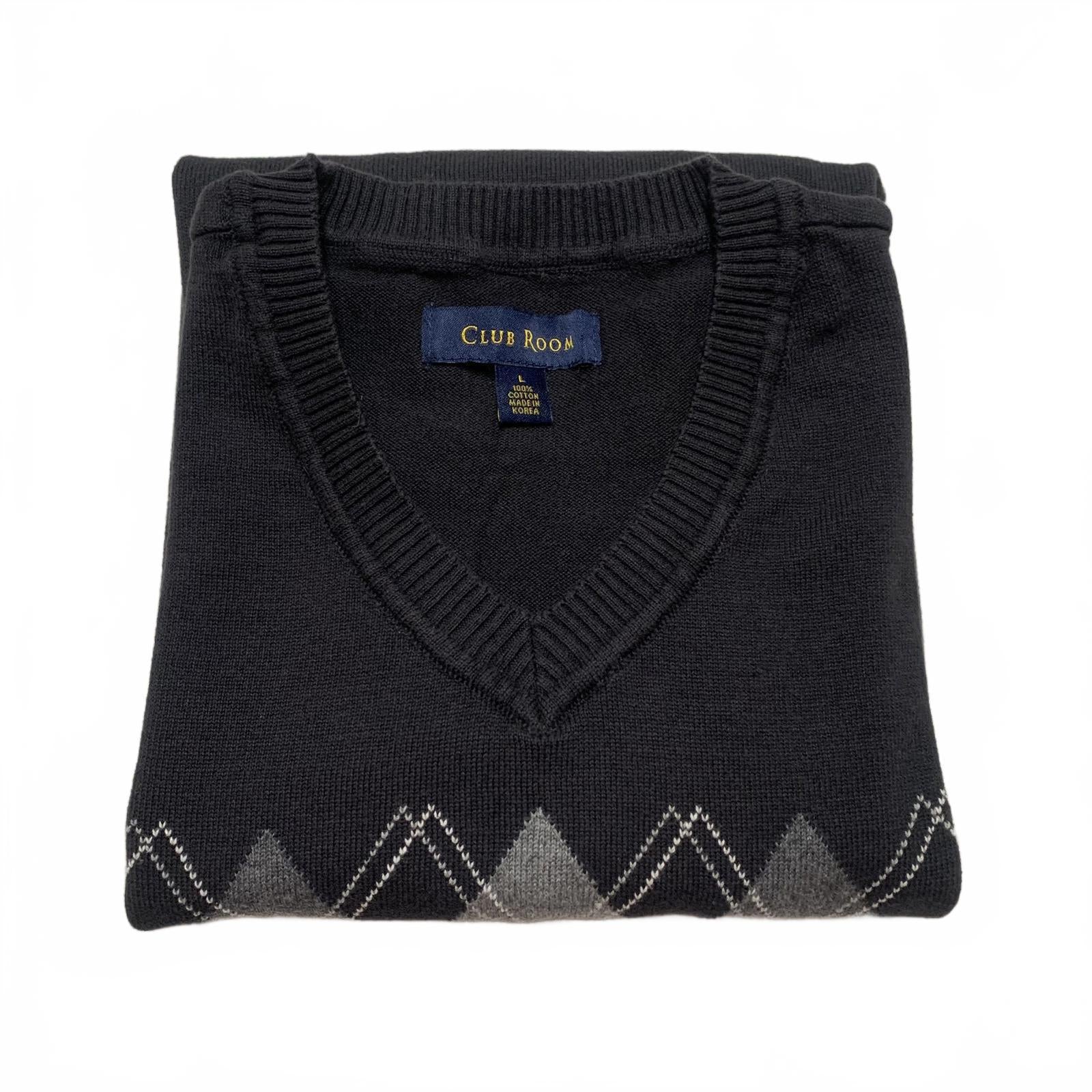 Chaleco de suéter con rombos negros de Club Room para hombre, talla grande