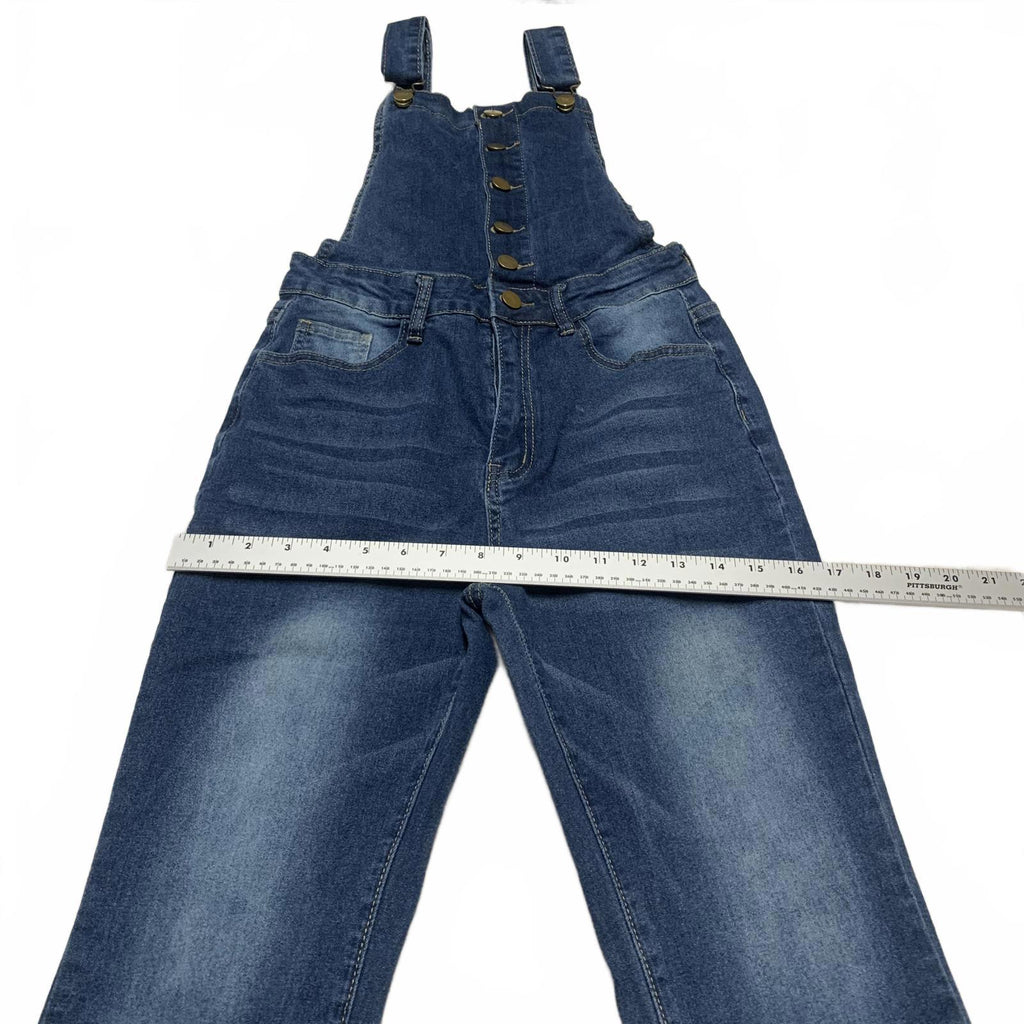 Overol de mezclilla para mujer, talla pequeña, pantalones vaqueros azules con piernas acampanadas