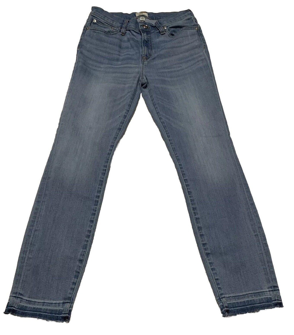 Vaqueros J. Crew para mujer, talla 27, lavado azul claro, pitillo, corte desgastado, dobladillo sin rematar