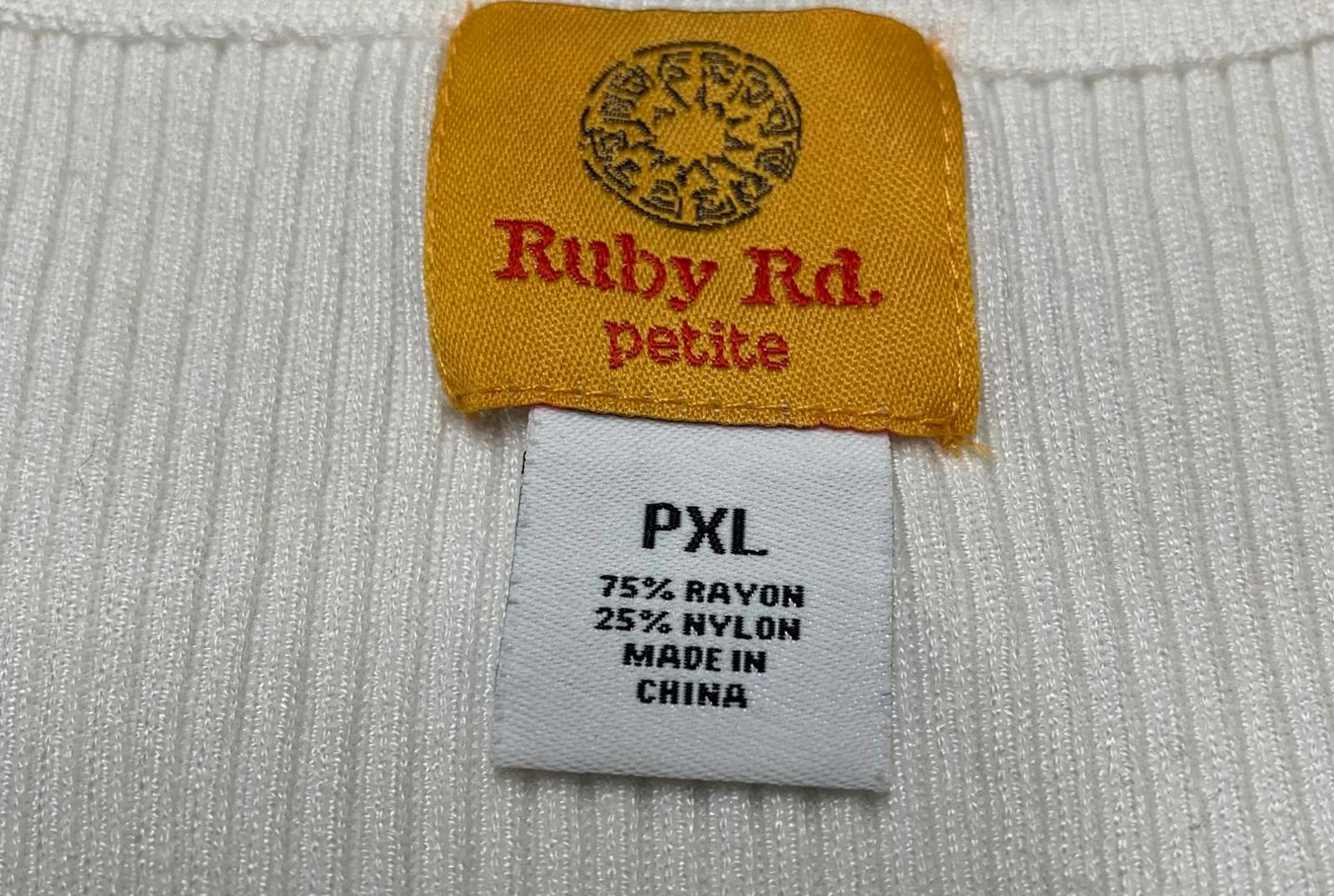 Ruby Rd. Camiseta sin mangas de punto acanalado blanco para mujer, talla XL, escote decorativo