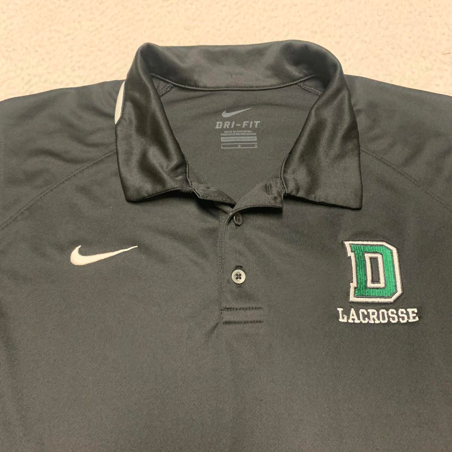 Nike DRI-FIT Mens Sz Large Black Lacrosse Polo Black