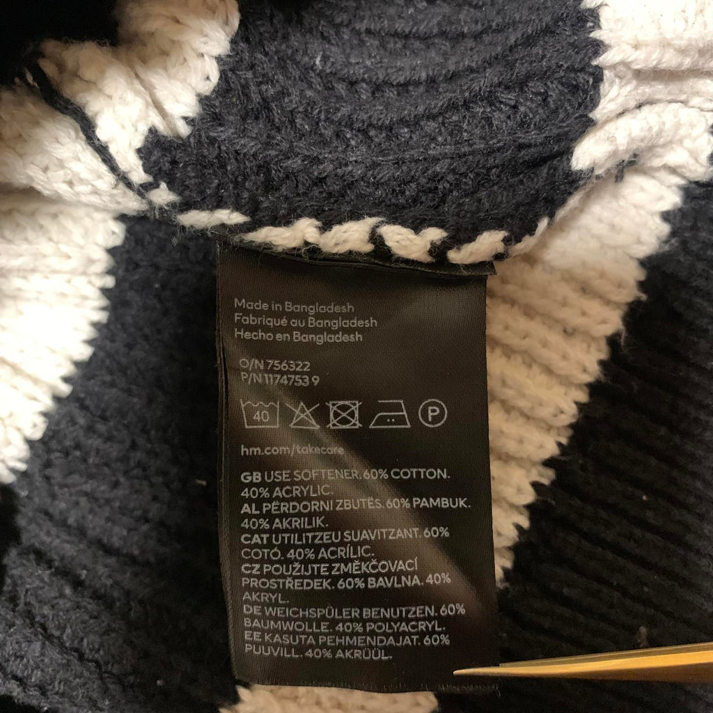 H&M Women's Size XS Black White Striped Knit Cardigan Sweater Button Front