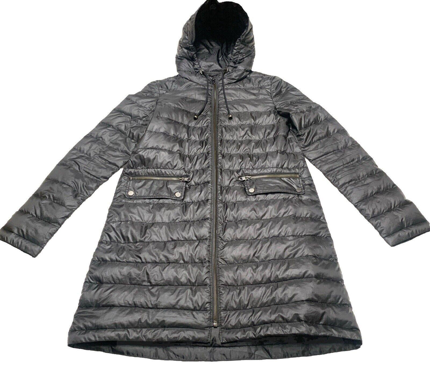 Zara Basic Women’s X-Small Black Lightweight Packable Puffer Long Hooded Jacket