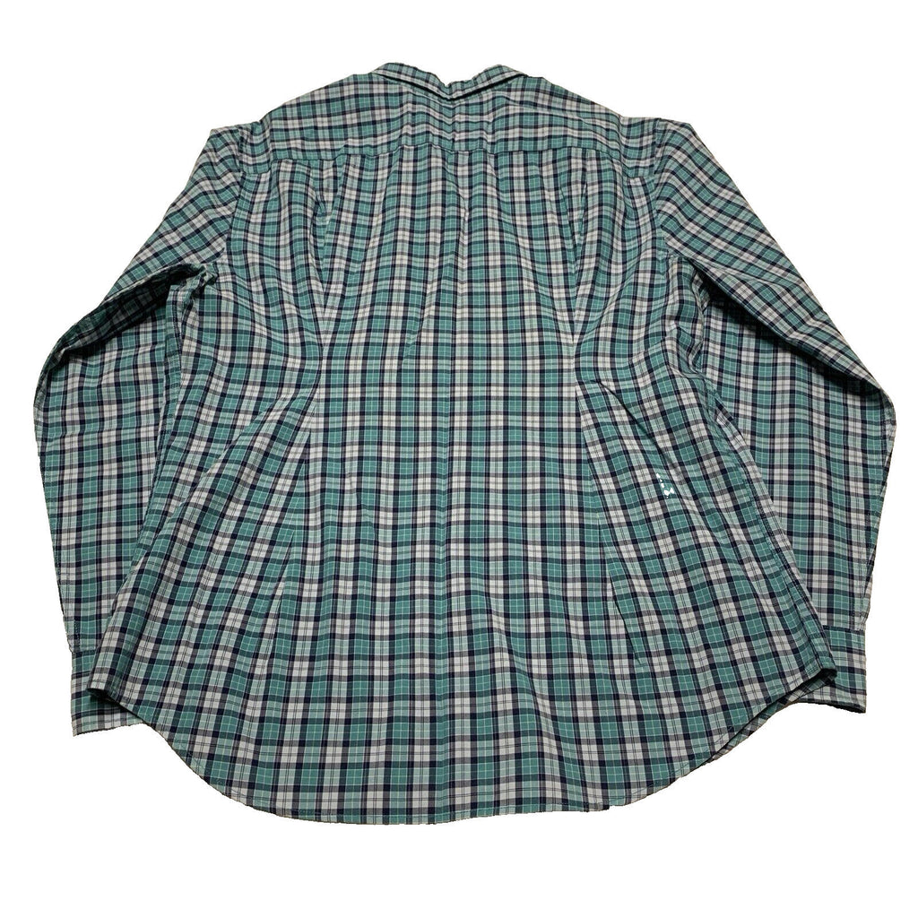 Camisa abotonada azul verdoso de manga larga a cuadros para mujer de American Eagle, talla grande