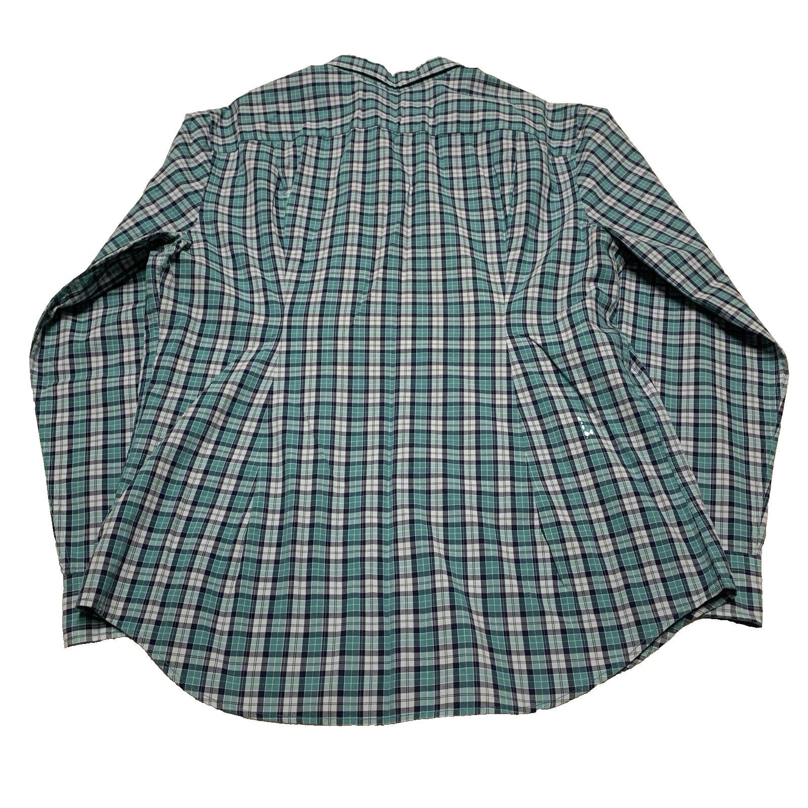 Camisa abotonada azul verdoso de manga larga a cuadros para mujer de American Eagle, talla grande