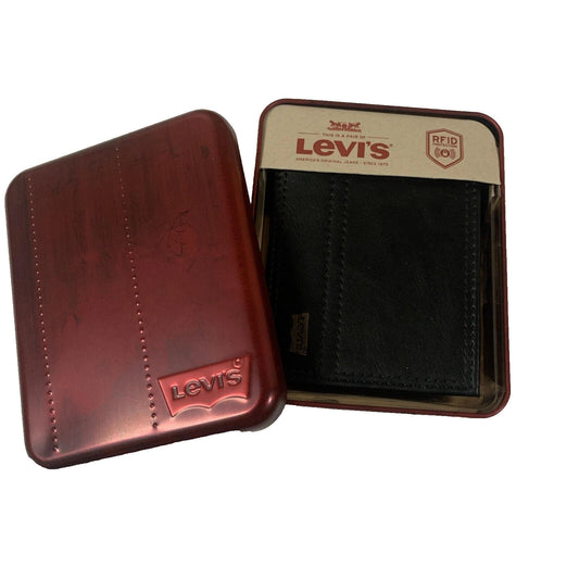 Levi's Men's Black Wallet RFID Identity Theft Protection Stitched