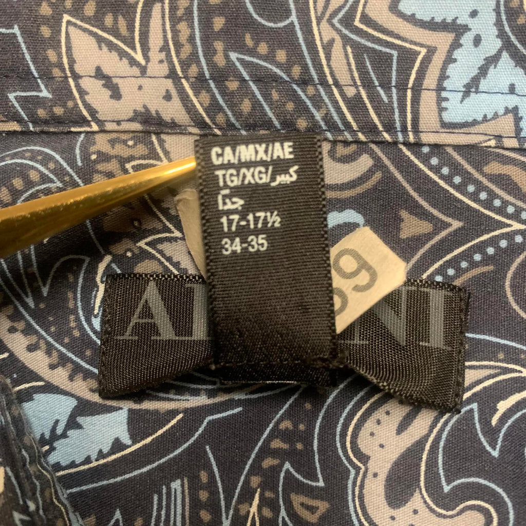 Camisa Alfani de manga larga con botones y estampado paisley azul para hombre, talla XL (17,5)