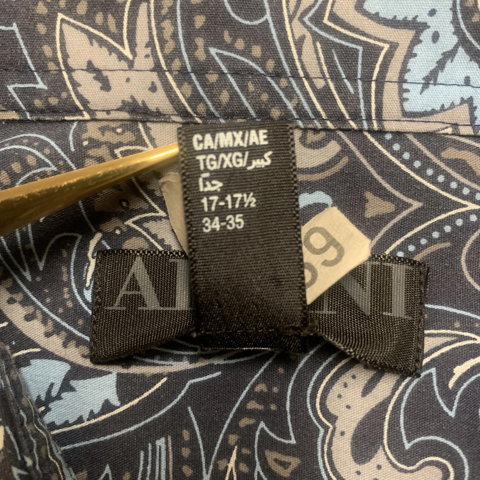 Camisa Alfani de manga larga con botones y estampado paisley azul para hombre, talla XL (17,5)