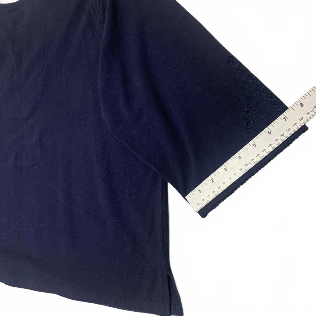 Blusa azul marino para mujer de Denim &amp; Company, talla 3X, con detalles bordados