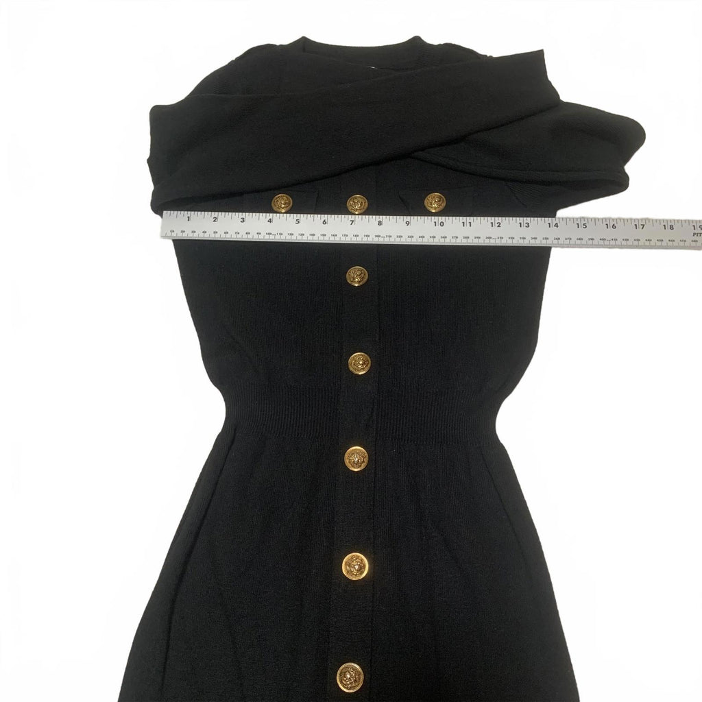 Vestido elástico negro de manga larga con botones delanteros de Moocci Paris, talla S/M para mujer