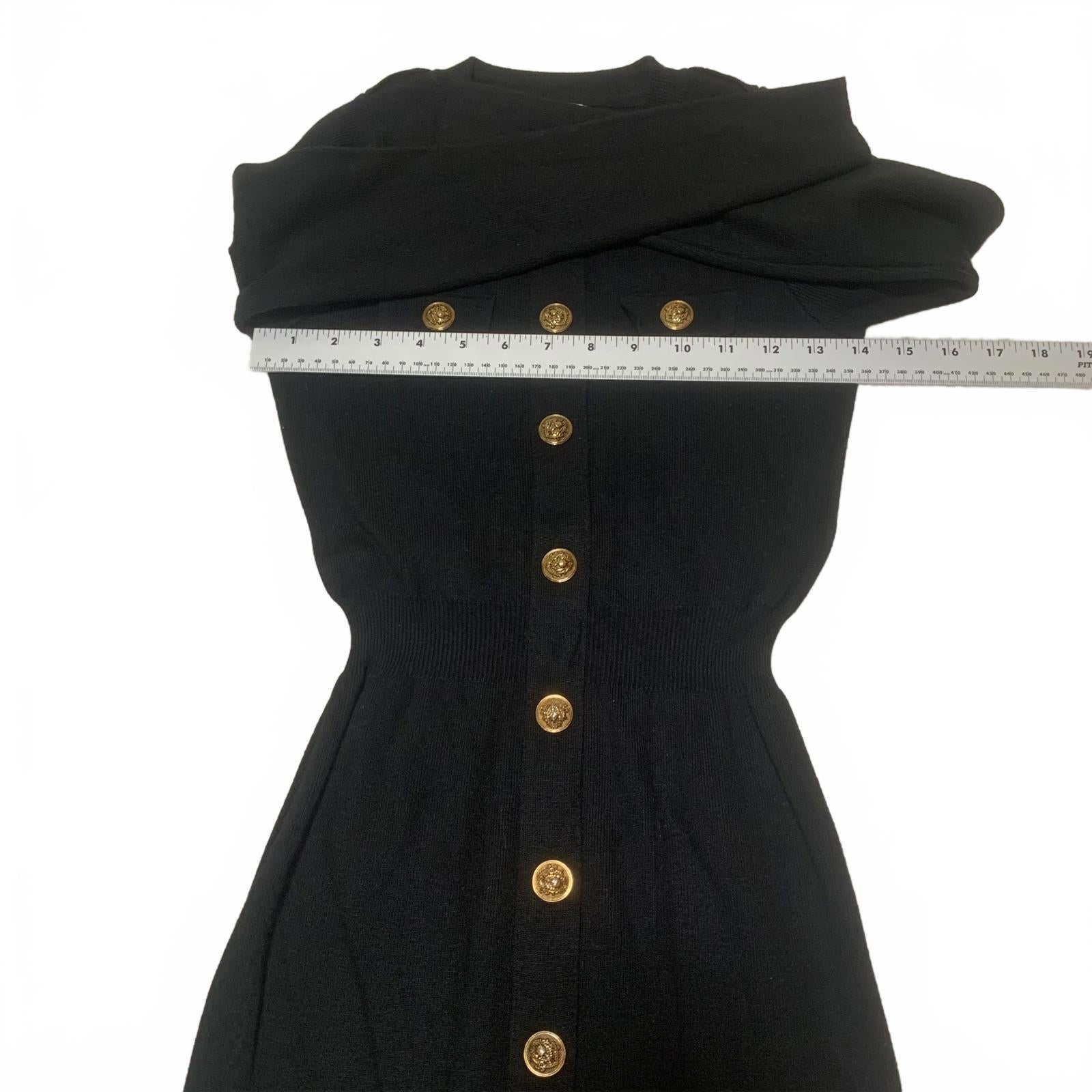 Vestido elástico negro de manga larga con botones delanteros de Moocci Paris, talla S/M para mujer