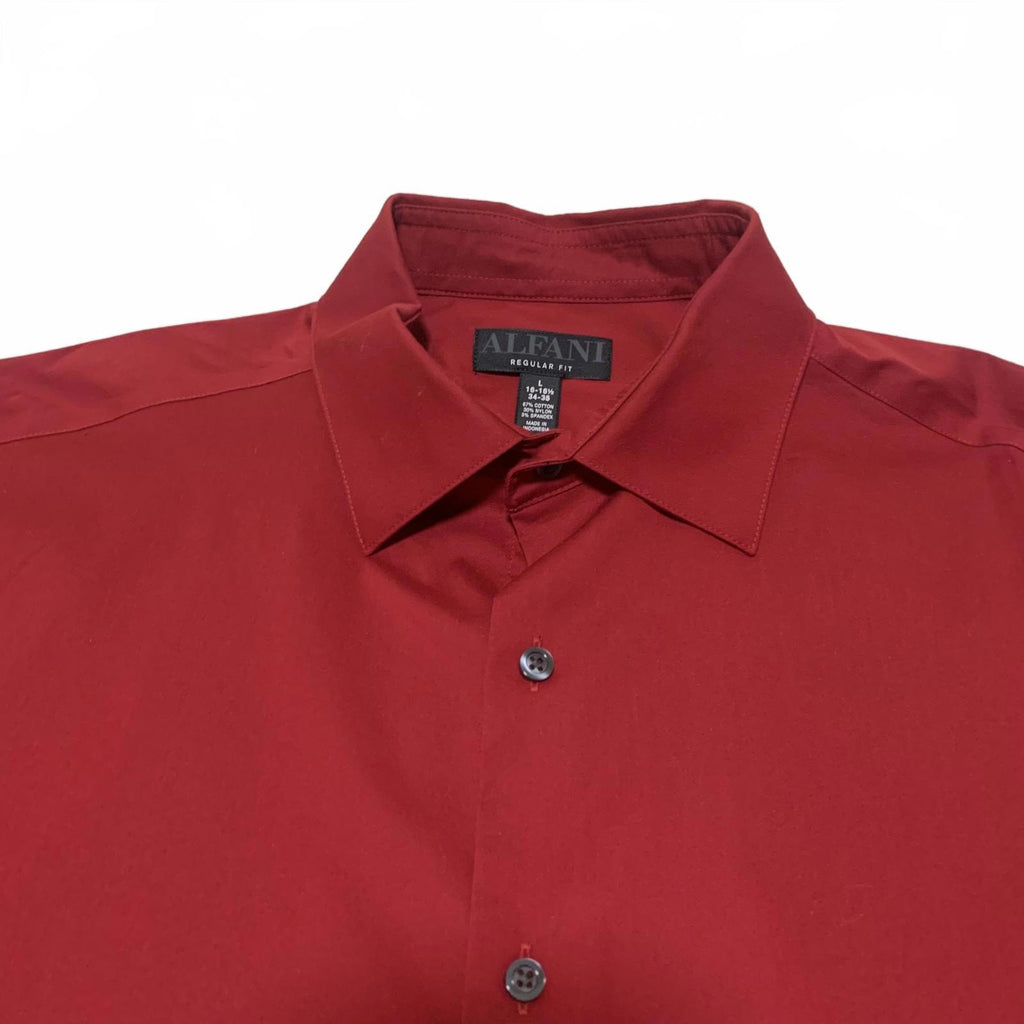 Camisa de vestir Alfani para hombre, de manga larga, color rojo, con botones, mezcla de algodón, talla L 16-16 1/2
