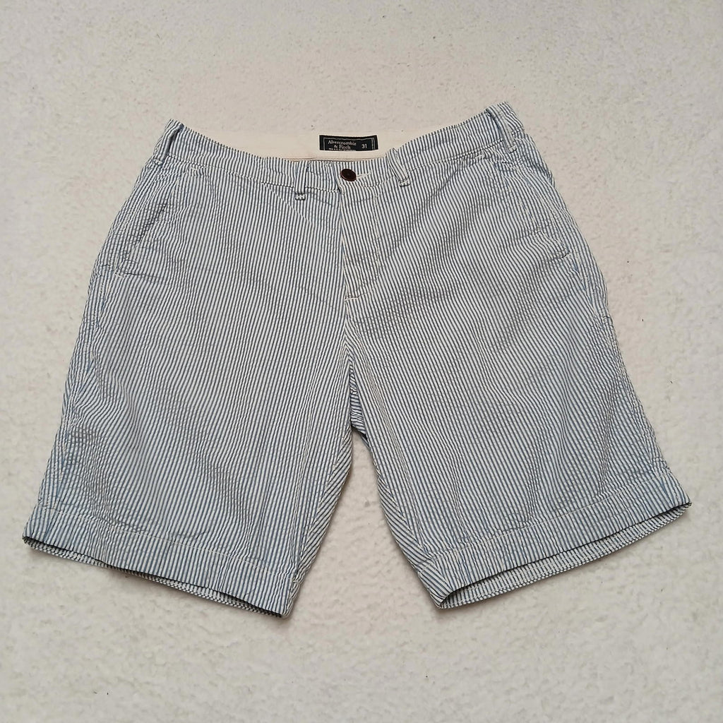 Pantalones cortos chinos a rayas azules y blancas de Abercrombie &amp; Fitch para hombre, talla 31, talla náutica, ancho 30.5