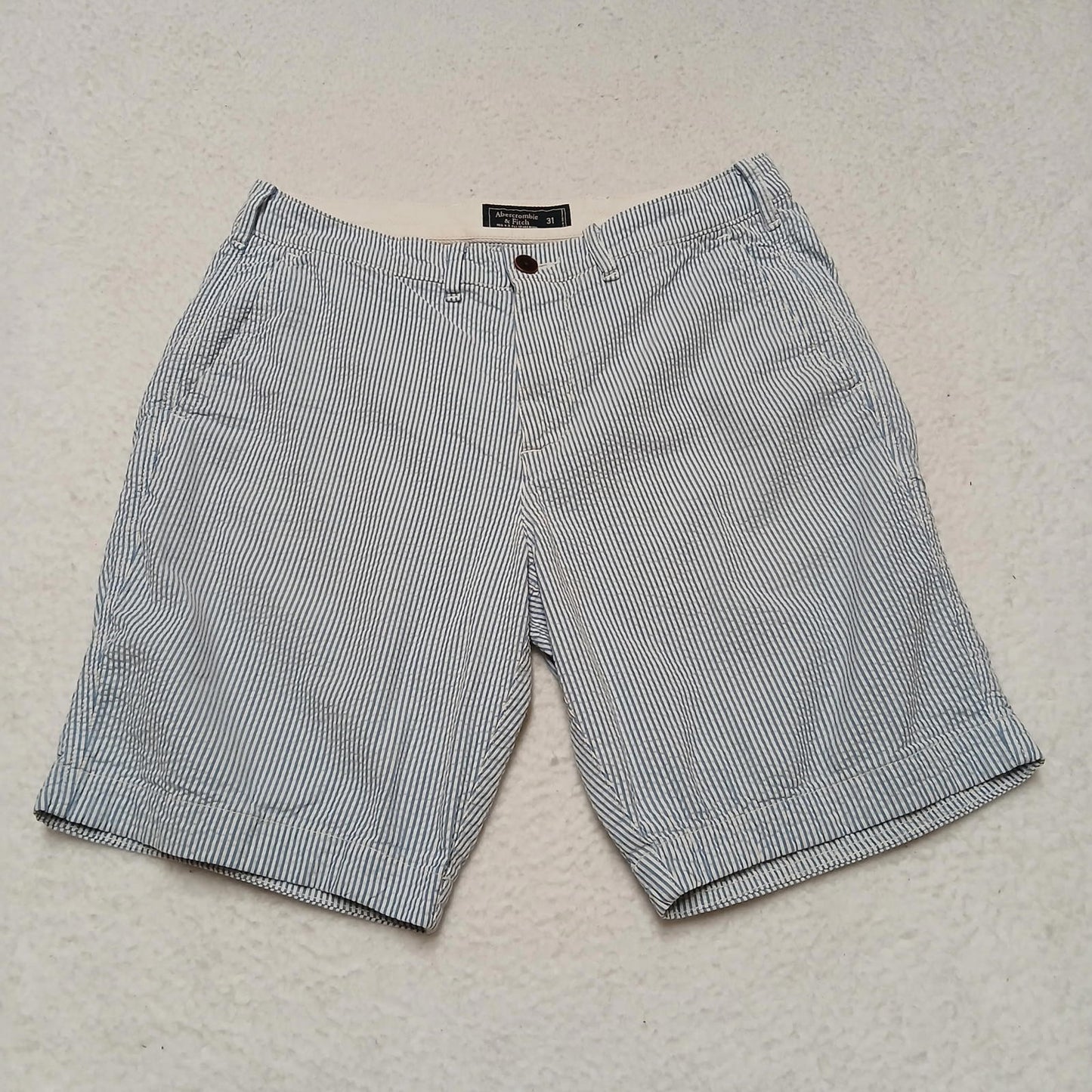 Abercrombie & Fitch Men's Sz 31 Blue White Striped Chino Shorts Nautical W30.5