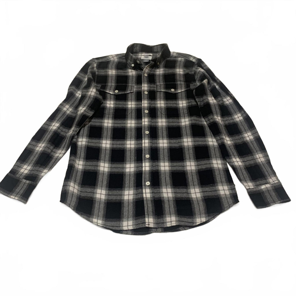 Camisa de botones Old Navy para hombre, talla S pequeña, piedra, negro, blanco, cuadros, informal, algodón
