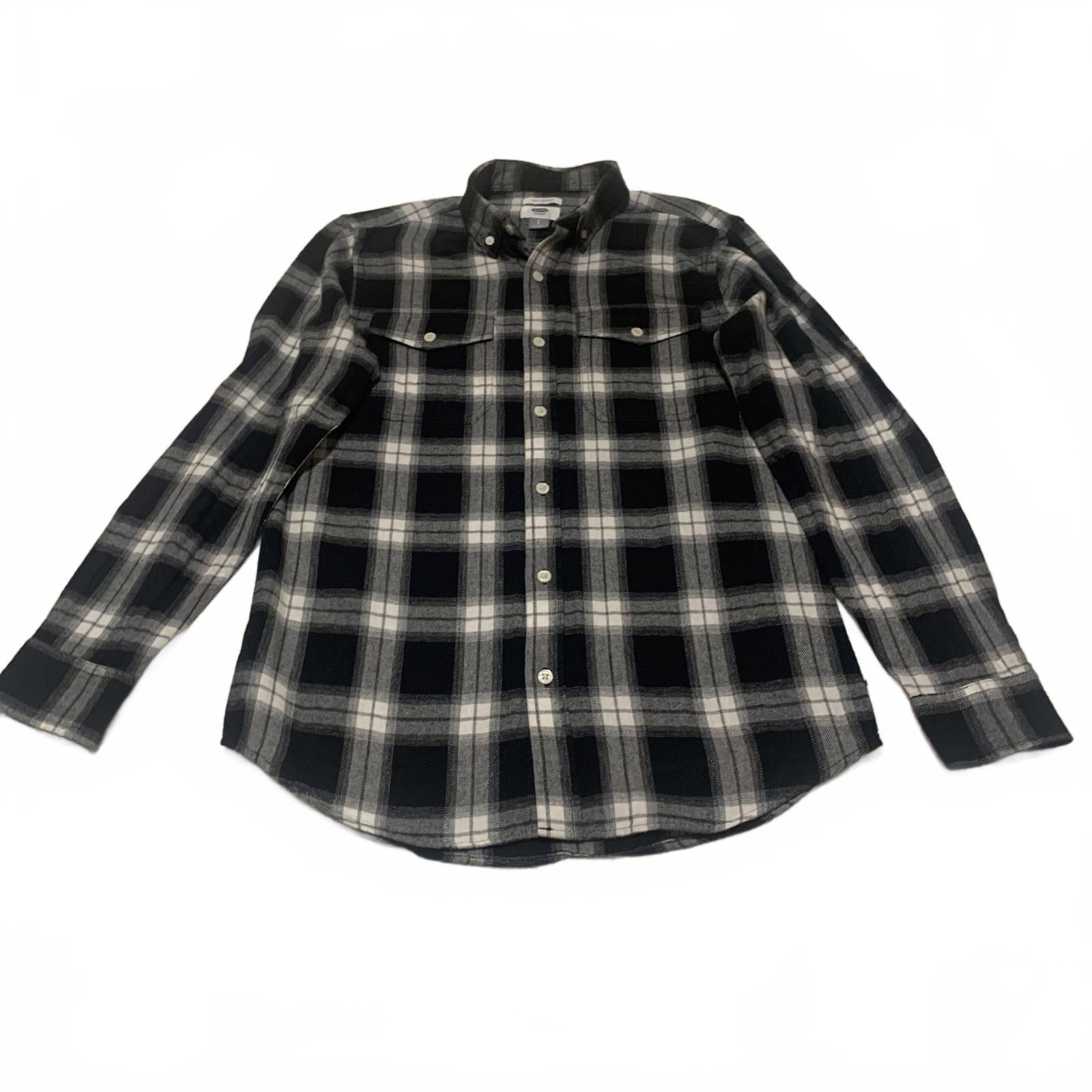 Camisa de botones Old Navy para hombre, talla S pequeña, piedra, negro, blanco, cuadros, informal, algodón