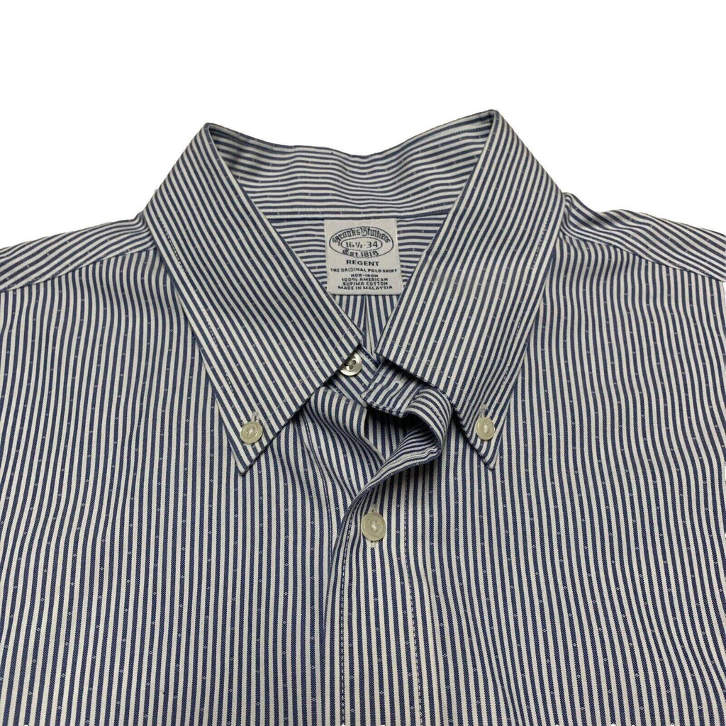 Camisa Brooks Brothers Regent para hombre, tallas 16 1/2 - 34, manga larga, rayas azules, sin planchado
