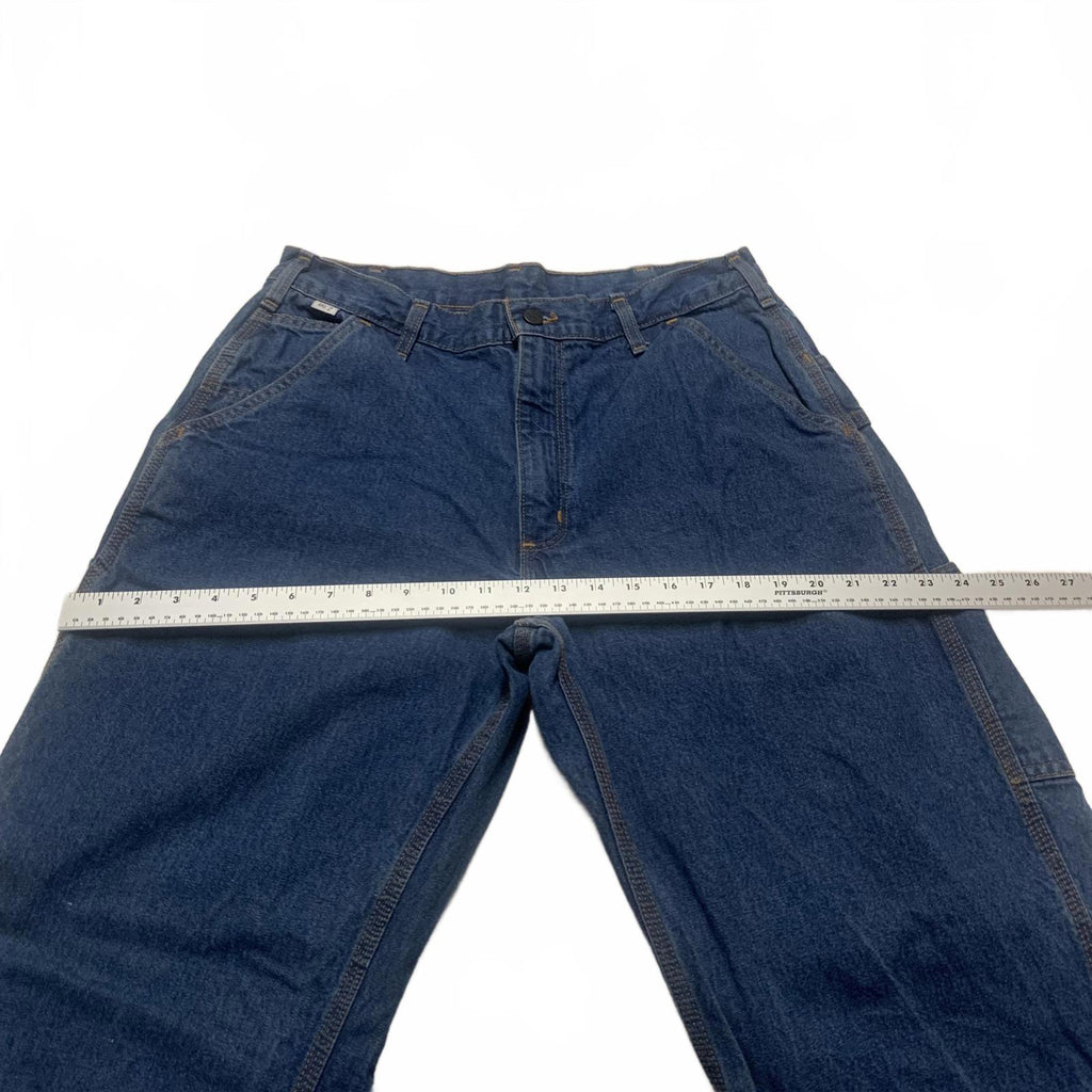 Pantalones de trabajo cargo de mezclilla azul Carhartt FRB13 DNM para hombre, talla 34 x 32, 32 x 32 (talla real)