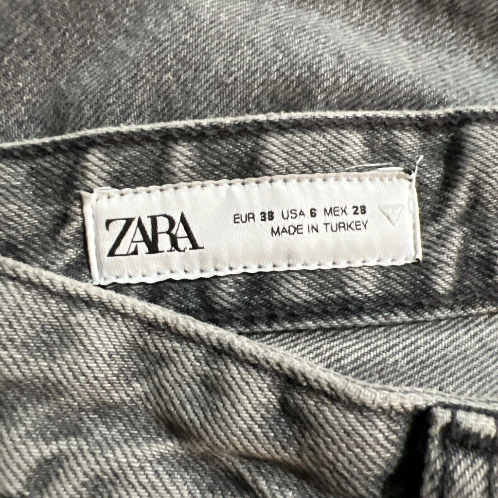 Vaqueros Zara para mujer, talla 6, denim gris, corte cropped con bordes deshilachados