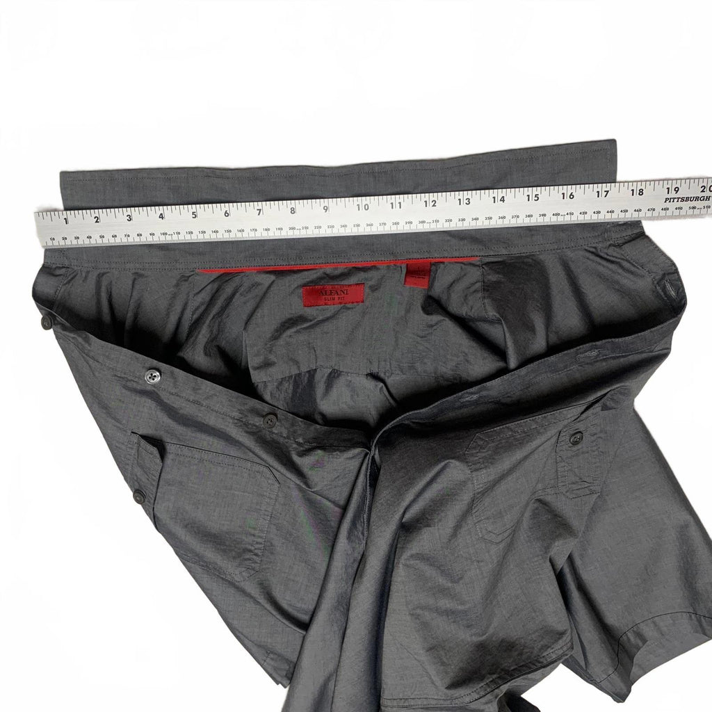 Camisa Alfani de manga corta, ajustada y gris grande para hombre