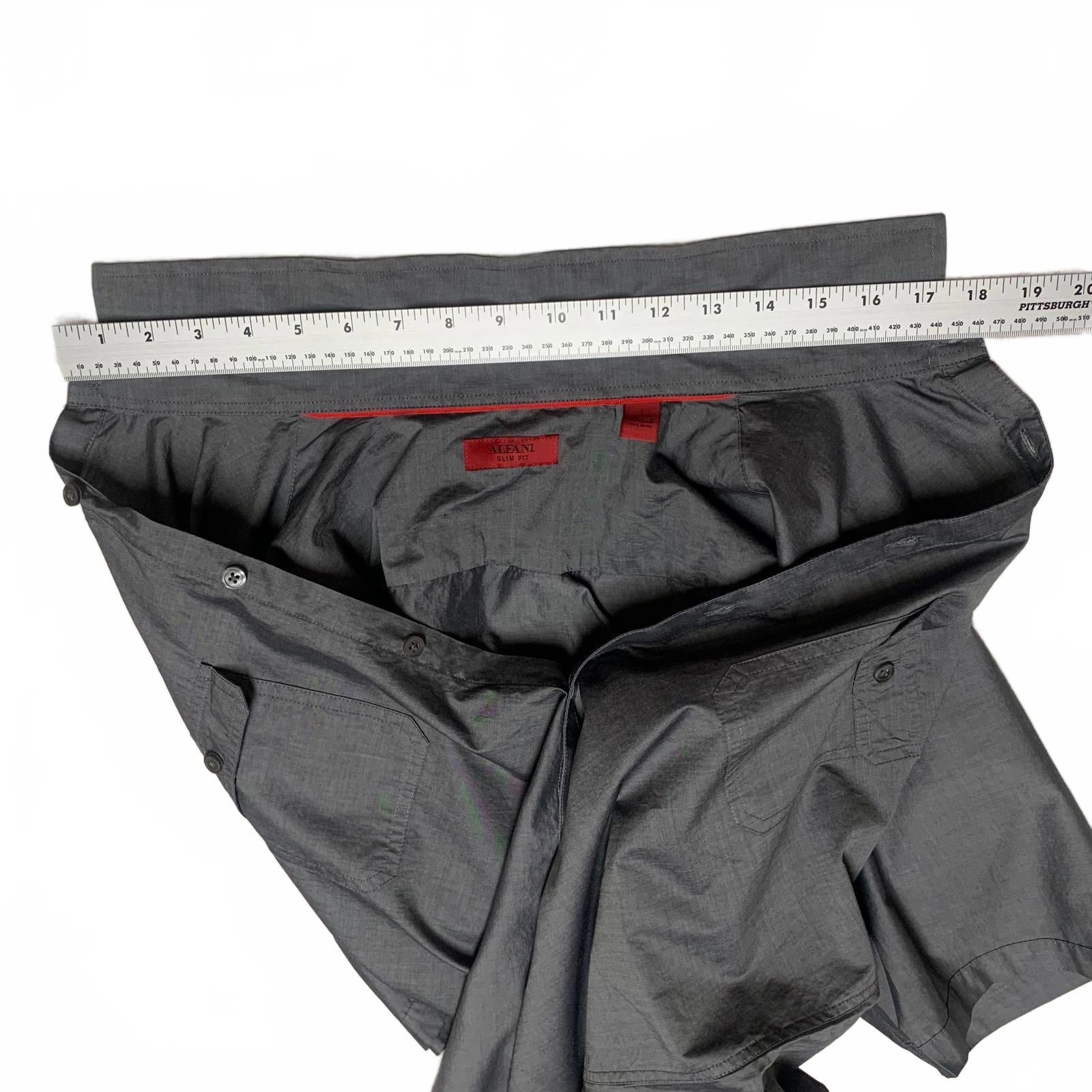 Camisa Alfani de manga corta, ajustada y gris grande para hombre