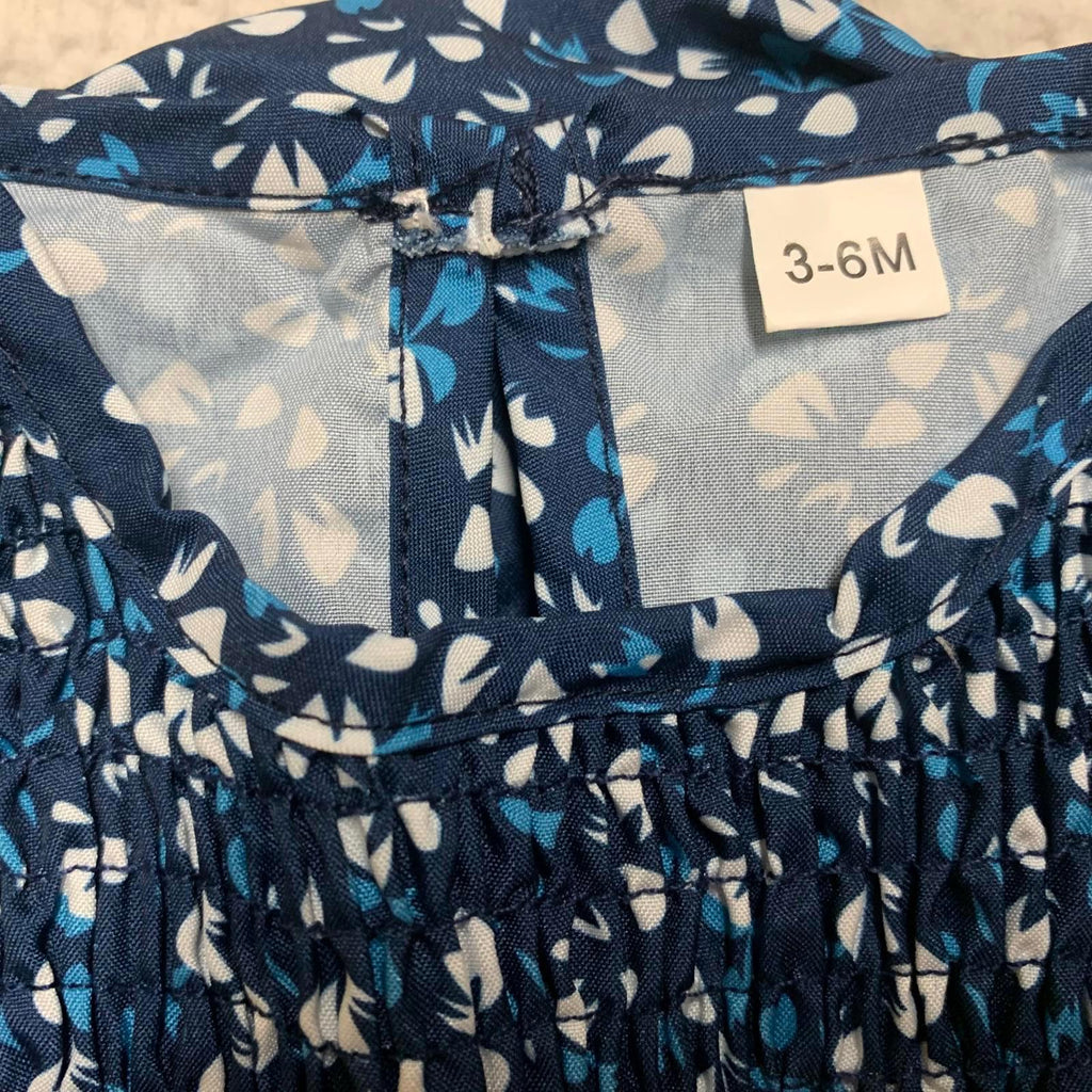 Adorable mono azul con volantes y flores para niña de 3 a 6 meses con diadema