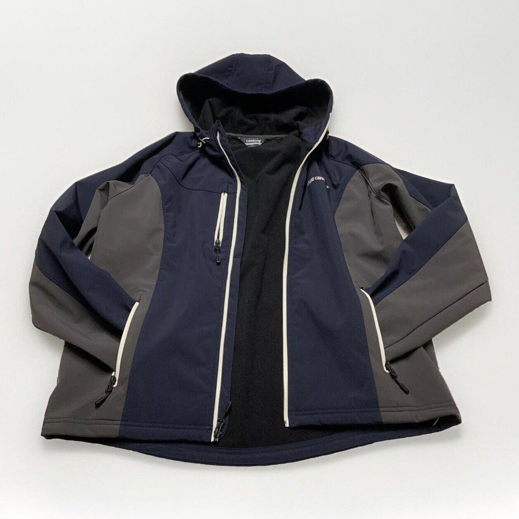 Chaqueta de golf Landway para hombre, con capucha, forro polar, cierre completo y caparazón blando, color azul marino/gris, talla mediana