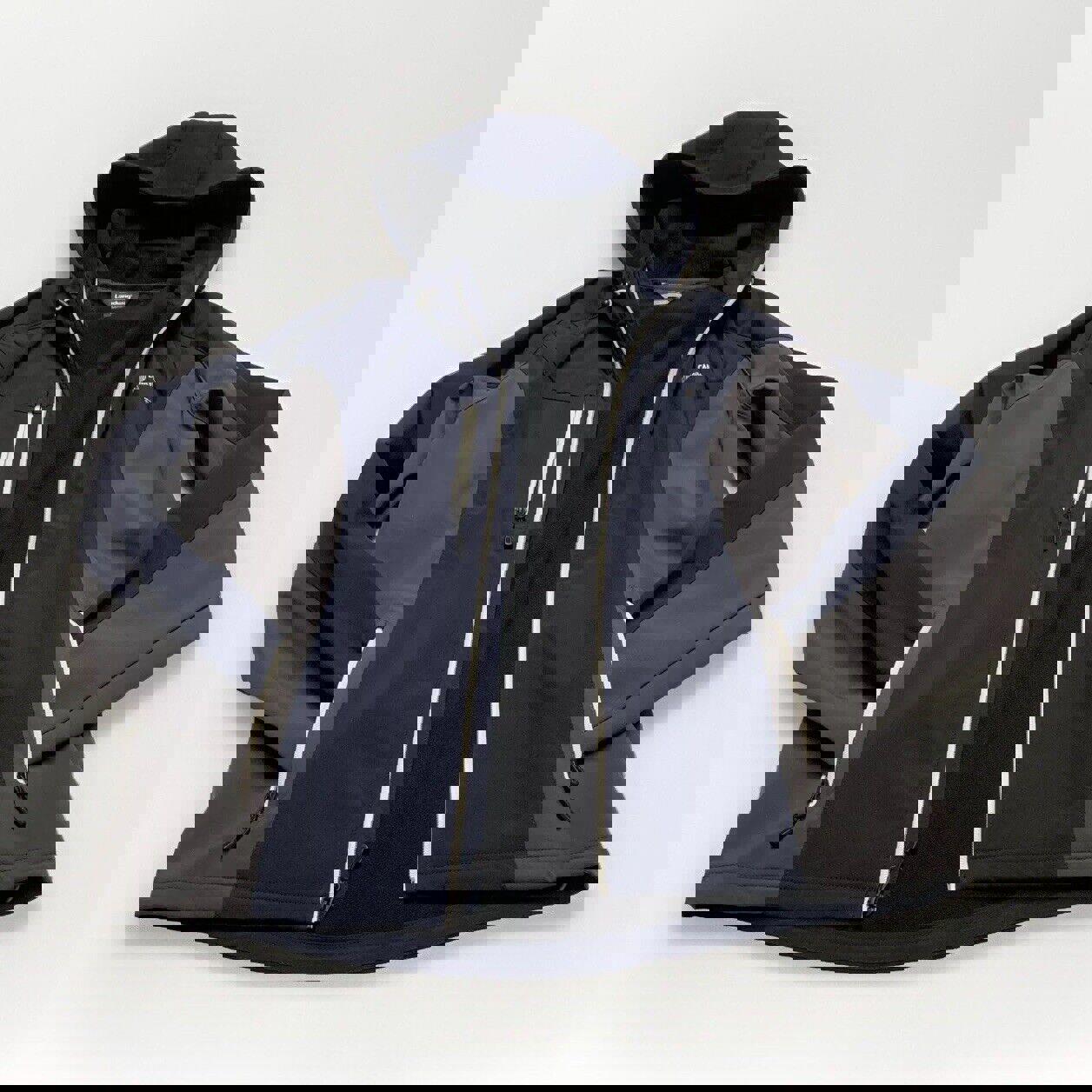 Chaqueta de golf Landway para hombre, con capucha, forro polar, cierre completo y caparazón blando, color azul marino/gris, talla mediana