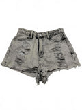 LE LIS Pantalones cortos vaqueros desgastados grises talla pequeña W25 de tiro medio con dobladillo deshilachado