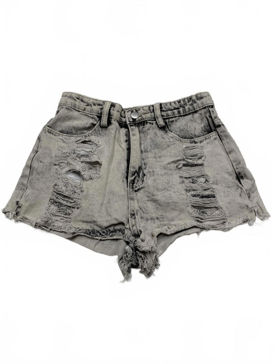 LE LIS Distressed Gray Denim Sz Small W25  Denim Shorts Mid -Rise Frayed Hem