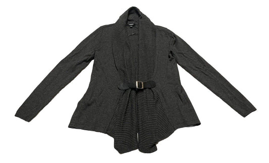 Premise Studio Women’s Small Gray Soft Knit Cascading Open Front Buckle Sweater