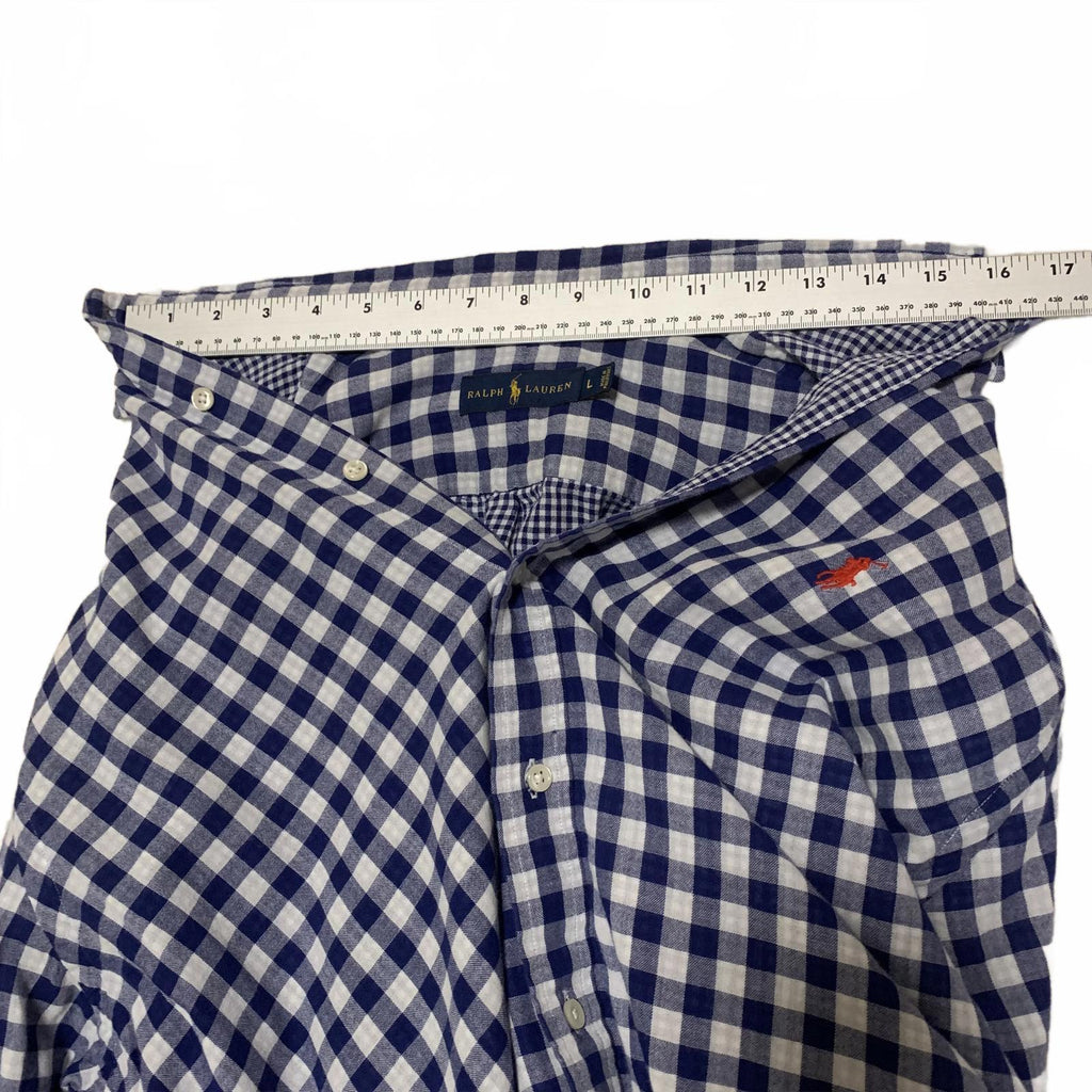 Camisa Ralph Lauren para hombre, talla L, azul, blanca, a cuadros, informal, con botones, manga larga