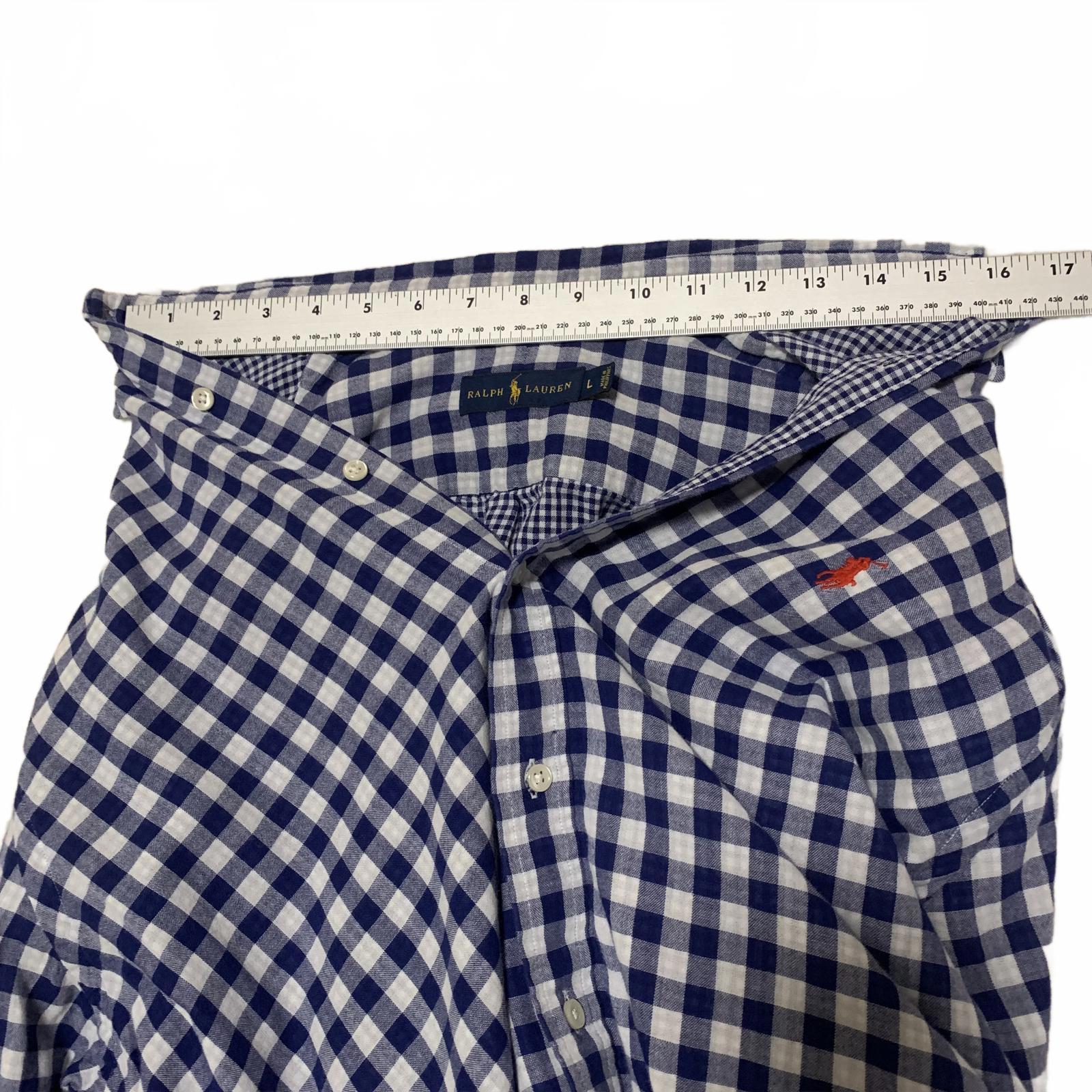 Camisa Ralph Lauren para hombre, talla L, azul, blanca, a cuadros, informal, con botones, manga larga