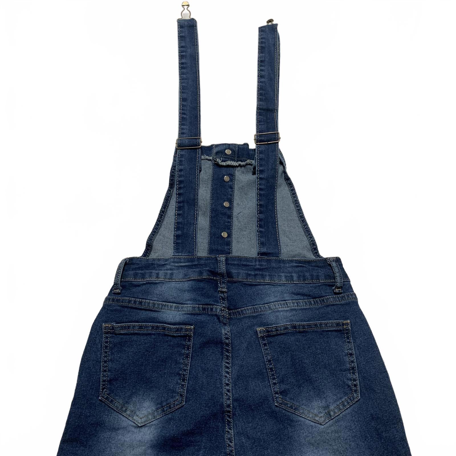 Overol de mezclilla para mujer, talla pequeña, pantalones vaqueros azules con piernas acampanadas